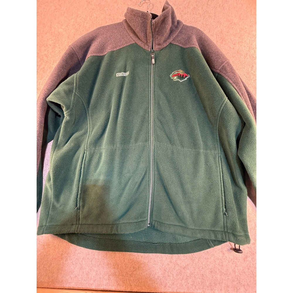 CCM Minnesota Wild NHL Fleece Jacket Mens Large Full Zip Green Grey Center Ice